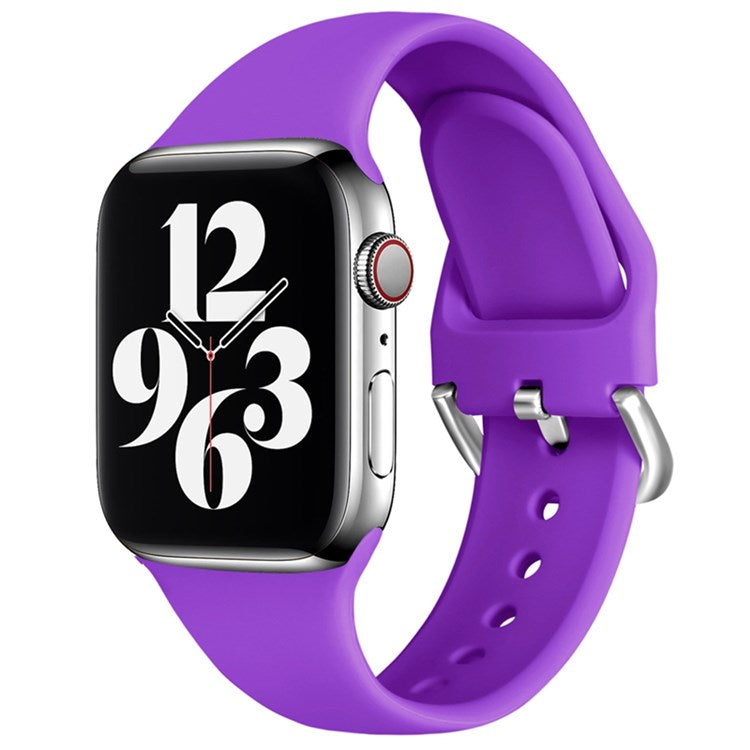 For Apple Watch Series 10 42mm / 9 8 7 41mm / 6 5 4 SE SE (2022) SE (2023) 40mm / 3 2 1 38mm Soft Silicone Watch Band Adjustable Wrist Strap with Silver Pin Buckle - Purple
