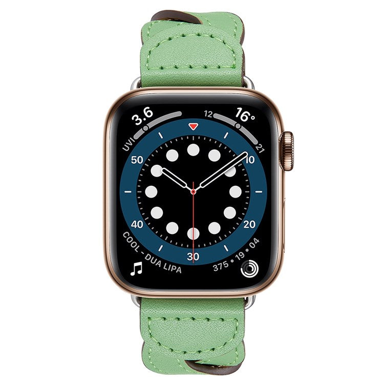 A030 For Apple Watch Series 10 46mm / Ultra 2 Ultra 49mm / 9 8 7 45mm / SE (2023) SE (2022) SE 6 5 4 44mm / 3 2 1 42mm Woven Design Watch Band Top Layer Cowhide Leather Replacement Strap - Green