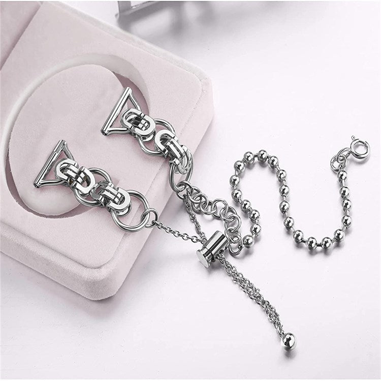 For Samsung Galaxy Watch4 Active 40mm 44mm/Watch4 Classic 46mm 42mm Anti-scratch Stainless Steel Bead Decor Dual Circle Watch Band Bracelet Durable Wristband Strap - Silver