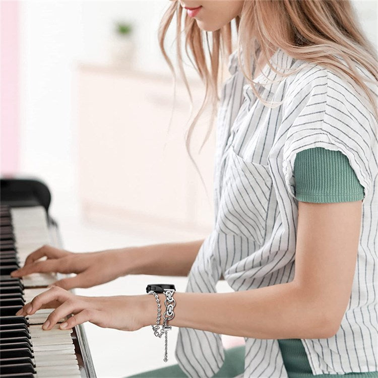 For Samsung Galaxy Watch4 Active 40mm 44mm/Watch4 Classic 46mm 42mm Anti-scratch Stainless Steel Bead Decor Dual Circle Watch Band Bracelet Durable Wristband Strap - Silver