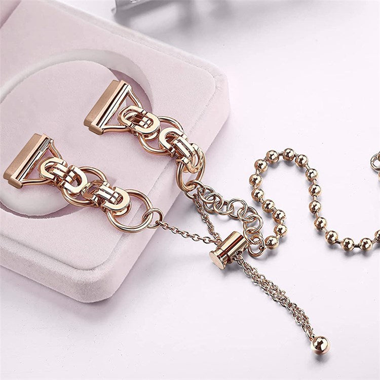 For Fitbit Versa 3/Fitbit Sense Stainless Steel Double Circle Design Hollow Out Smart Watch Band Wrist Strap 20mm - Rose Gold