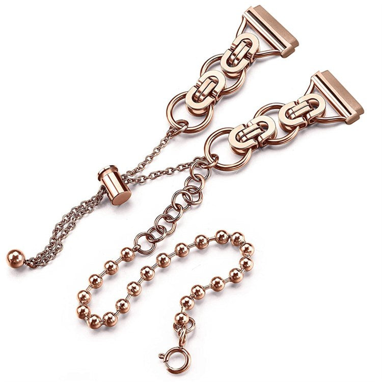 For Fitbit Versa 3/Fitbit Sense Stainless Steel Double Circle Design Hollow Out Smart Watch Band Wrist Strap 20mm - Rose Gold