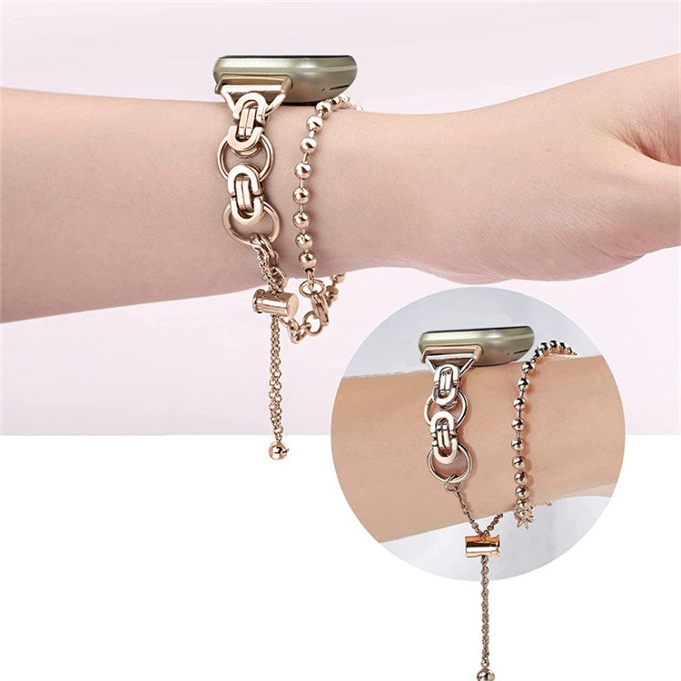 For Fitbit Versa 3/Fitbit Sense Stainless Steel Double Circle Design Hollow Out Smart Watch Band Wrist Strap 20mm - Rose Gold