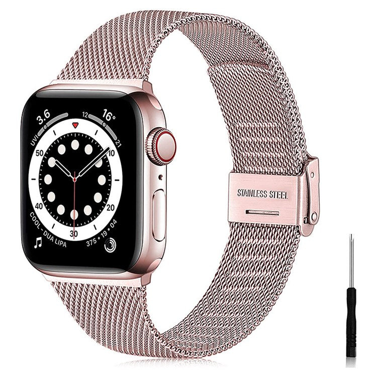 For Apple Watch Series 10 42mm / 9 8 7 41mm / 6 5 4 SE SE (2022) SE (2023) 40mm / 3 2 1 38mm Milanese Mesh Stainless Steel Watch Band Wrist Strap - Rose Pink