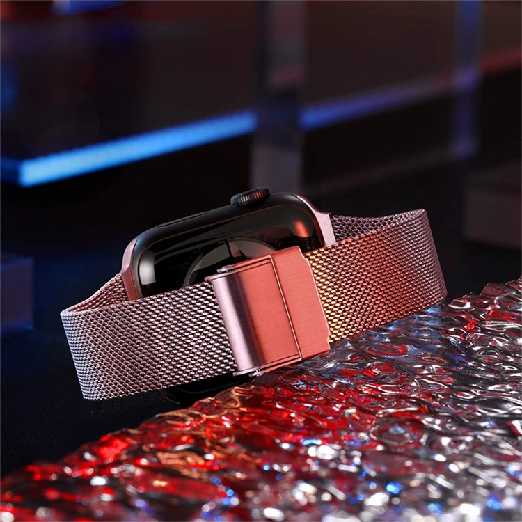 For Apple Watch Series 10 42mm / 9 8 7 41mm / 6 5 4 SE SE (2022) SE (2023) 40mm / 3 2 1 38mm Milanese Mesh Stainless Steel Watch Band Wrist Strap - Rose Pink