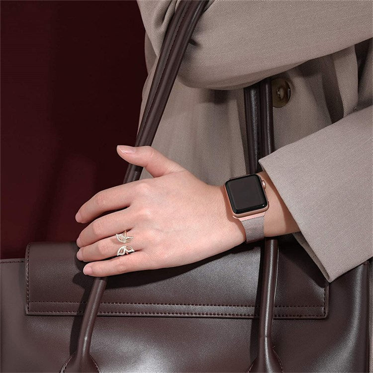 For Apple Watch Series 10 42mm / 9 8 7 41mm / 6 5 4 SE SE (2022) SE (2023) 40mm / 3 2 1 38mm Milanese Mesh Stainless Steel Watch Band Wrist Strap - Rose Pink