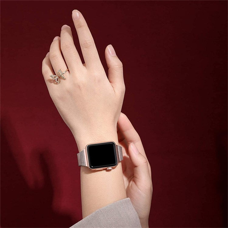 For Apple Watch Series 10 42mm / 9 8 7 41mm / 6 5 4 SE SE (2022) SE (2023) 40mm / 3 2 1 38mm Milanese Mesh Stainless Steel Watch Band Wrist Strap - Rose Pink