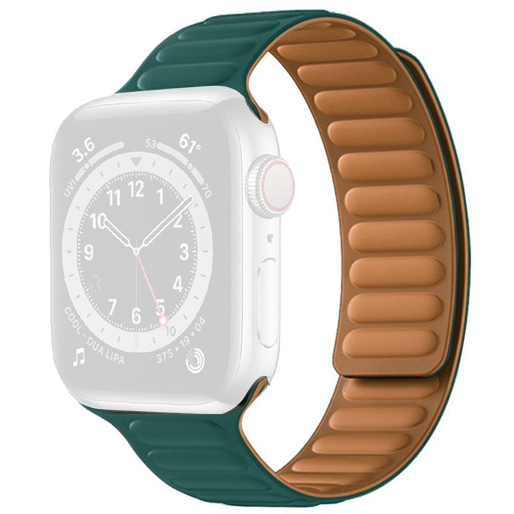 For Apple Watch Series 10 42mm / 9 8 7 41mm / 6 5 4 SE SE (2022) SE (2023) 40mm / 3 2 1 38mm Dual Color Silicone Watch Strap Magnetic Adjustable Wrist Band - Peacock Green