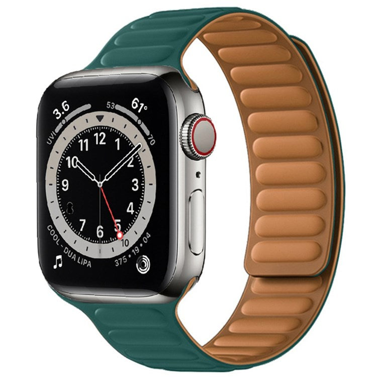 For Apple Watch Series 10 42mm / 9 8 7 41mm / 6 5 4 SE SE (2022) SE (2023) 40mm / 3 2 1 38mm Dual Color Silicone Watch Strap Magnetic Adjustable Wrist Band - Peacock Green