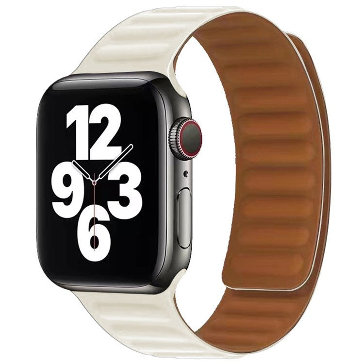 For Apple Watch Series 10 42mm / 9 8 7 41mm / 6 5 4 SE SE (2022) SE (2023) 40mm / 3 2 1 38mm Dual Color Silicone Watch Strap Magnetic Adjustable Wrist Band - Beige