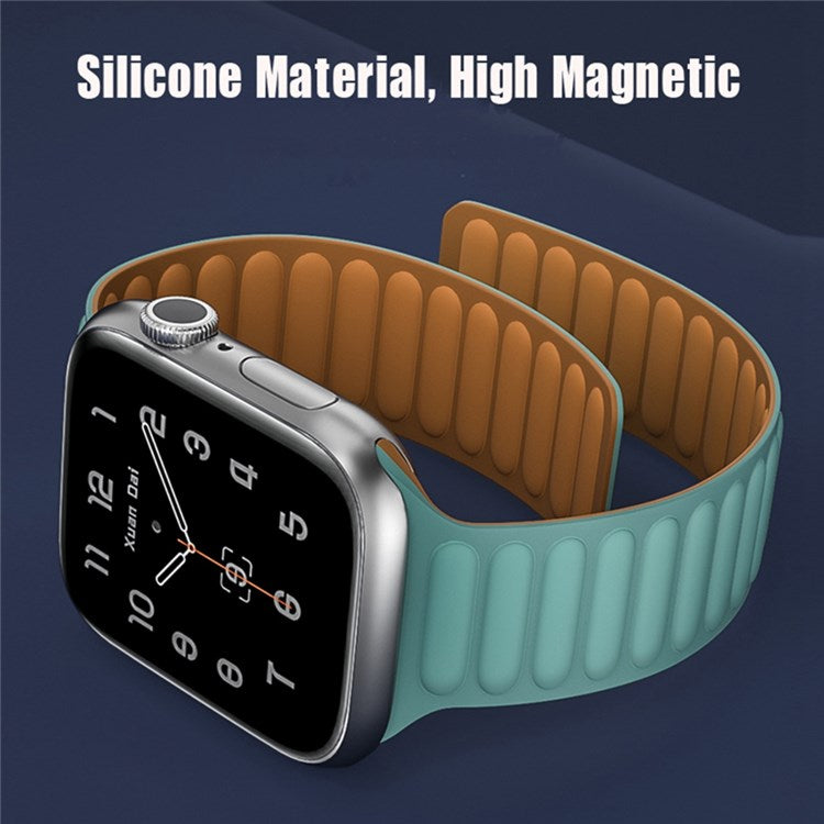 For Apple Watch Series 10 42mm / 9 8 7 41mm / 6 5 4 SE SE (2022) SE (2023) 40mm / 3 2 1 38mm Dual Color Silicone Watch Strap Magnetic Adjustable Wrist Band - Beige