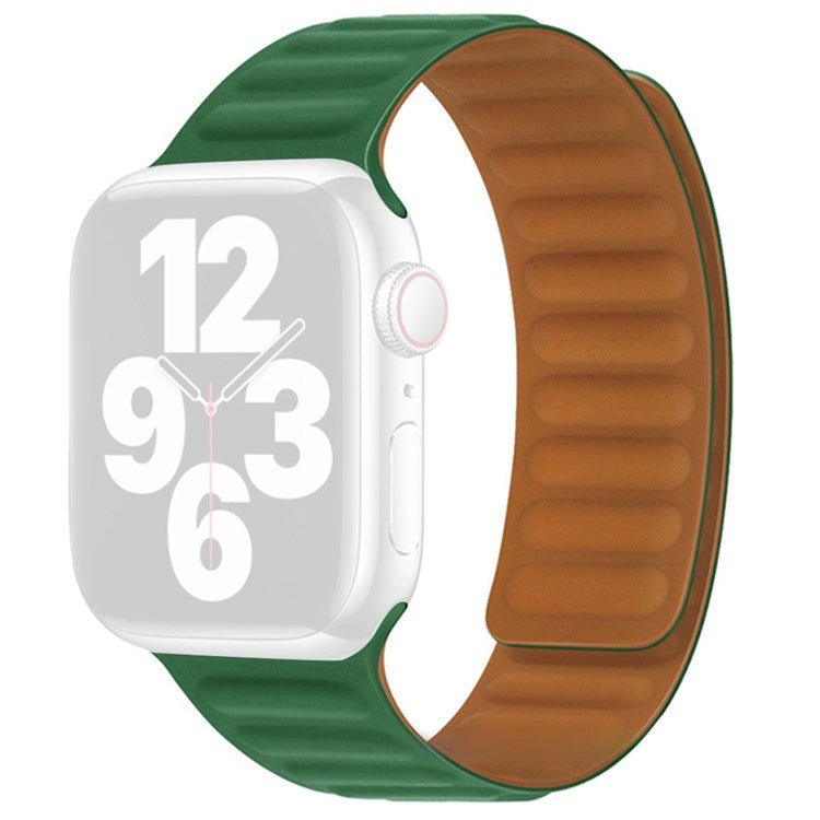 For Apple Watch Series 10 46mm / Ultra 2 Ultra 49mm / 9 8 7 45mm / SE (2023) SE (2022) SE 6 5 4 44mm / 3 2 1 42mm Magnetic Dual Color Silicone Watch Strap Replacement Wrist Band - Dark Green