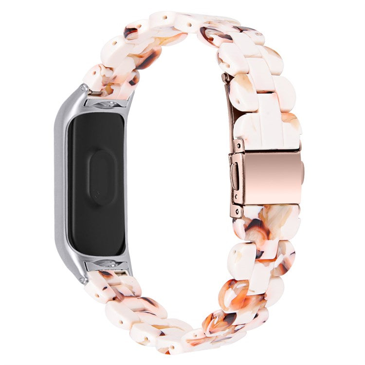 For Xiaomi Mi Band 7 Oval Resin Watchband Stainless Steel Buckle Strap Replacement - Nougat Pattern
