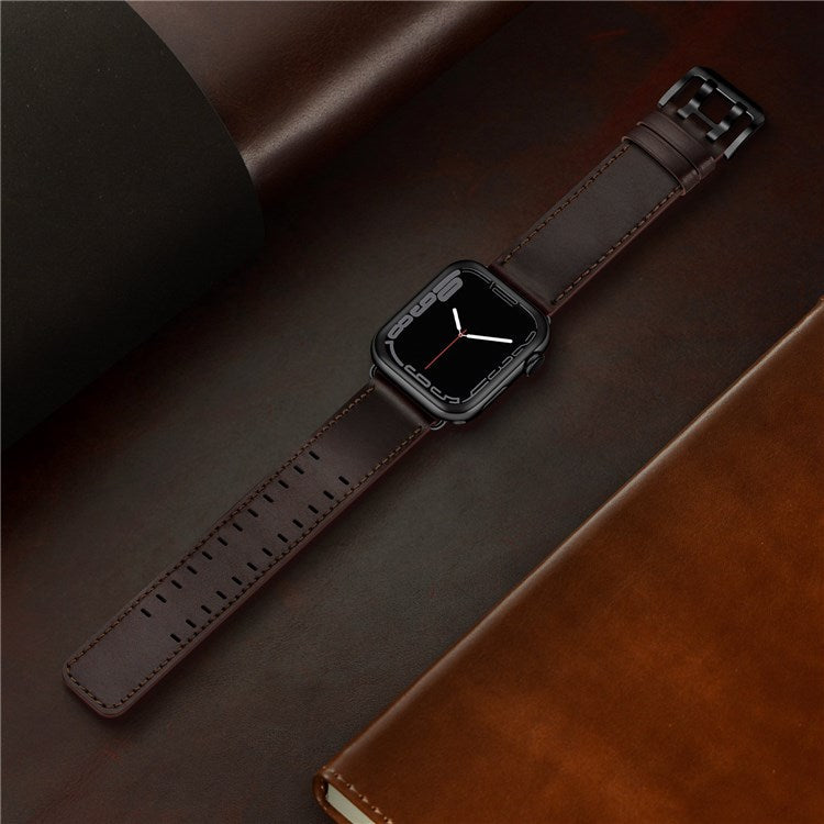 For Apple Watch Series 10 42mm / 9 8 7 41mm / 6 5 4 SE SE (2022) SE (2023) 40mm / 3 2 1 38mm Watch Band Genuine Leather Strap with Stainless Steel Buckle Clasp - Dark Brown