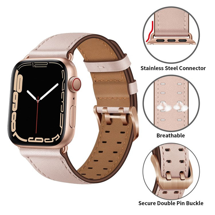 For Apple Watch Series 10 46mm / Ultra 2 Ultra 49mm / 9 8 7 45mm / SE (2023) SE (2022) SE 6 5 4 44mm / 3 2 1 42mm Genuine Leather Watch Band Quick Release Strap Replacement - Pink