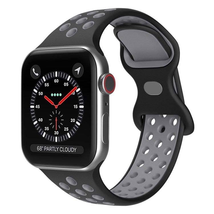 For Apple Watch Series 10 42mm / 9 8 7 41mm / 6 5 4 SE SE (2022) SE (2023) 40mm / 3 2 1 38mm Silicone Watch Band Dual Color, Size: S / M - Black / Gray