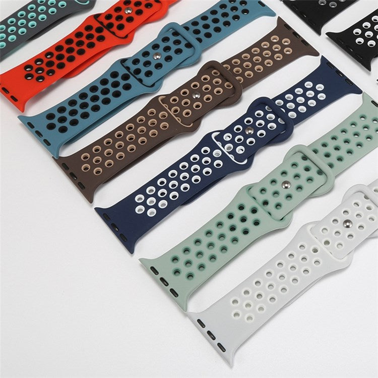 For Apple Watch Series 10 42mm / 9 8 7 41mm / 6 5 4 SE SE (2022) SE (2023) 40mm / 3 2 1 38mm Silicone Watch Band Dual Color, Size: S / M - Black / Gray