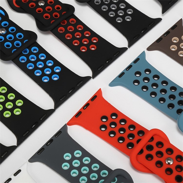 For Apple Watch Series 10 42mm / 9 8 7 41mm / 6 5 4 SE SE (2022) SE (2023) 40mm / 3 2 1 38mm Silicone Watch Band Dual Color, Size: S / M - Black / Gray