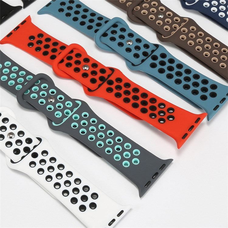 For Apple Watch Series 10 42mm / 9 8 7 41mm / 6 5 4 SE SE (2022) SE (2023) 40mm / 3 2 1 38mm Silicone Watch Band Dual Color, Size: S / M - Gray / White