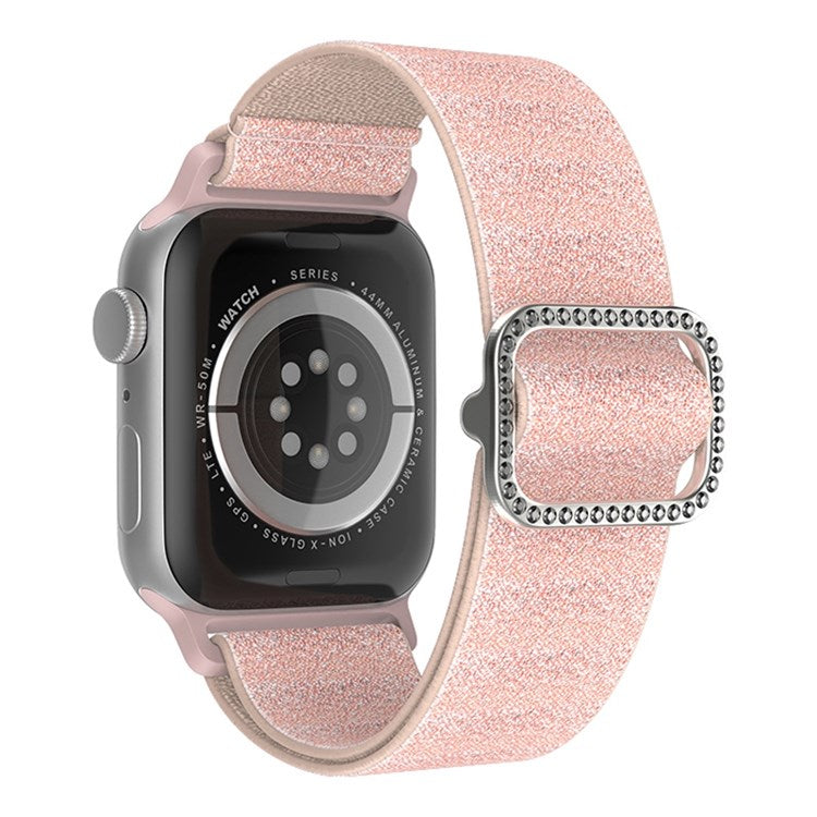For Apple Watch Series 10 42mm / 9 8 7 41mm / 6 5 4 SE SE (2022) SE (2023) 40mm / 3 2 1 38mm Stitching Watch Strap Glitter Nylon Wrist Band with Rhinestone Decor Buckle - Pink