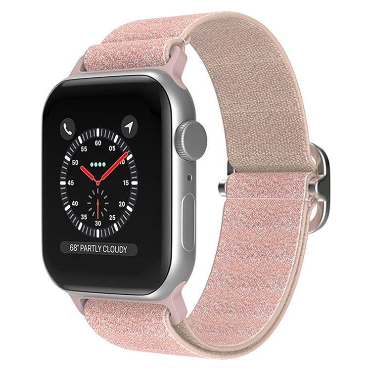 For Apple Watch Series 10 42mm / 9 8 7 41mm / 6 5 4 SE SE (2022) SE (2023) 40mm / 3 2 1 38mm Stitching Watch Strap Glitter Nylon Wrist Band with Rhinestone Decor Buckle - Pink