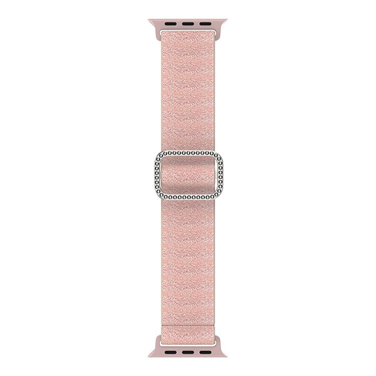 For Apple Watch Series 10 42mm / 9 8 7 41mm / 6 5 4 SE SE (2022) SE (2023) 40mm / 3 2 1 38mm Stitching Watch Strap Glitter Nylon Wrist Band with Rhinestone Decor Buckle - Pink