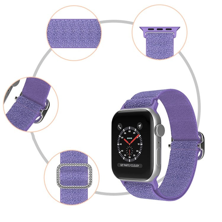 For Apple Watch Series 10 42mm / 9 8 7 41mm / 6 5 4 SE SE (2022) SE (2023) 40mm / 3 2 1 38mm Stitching Watch Strap Glitter Nylon Wrist Band with Rhinestone Decor Buckle - Pink