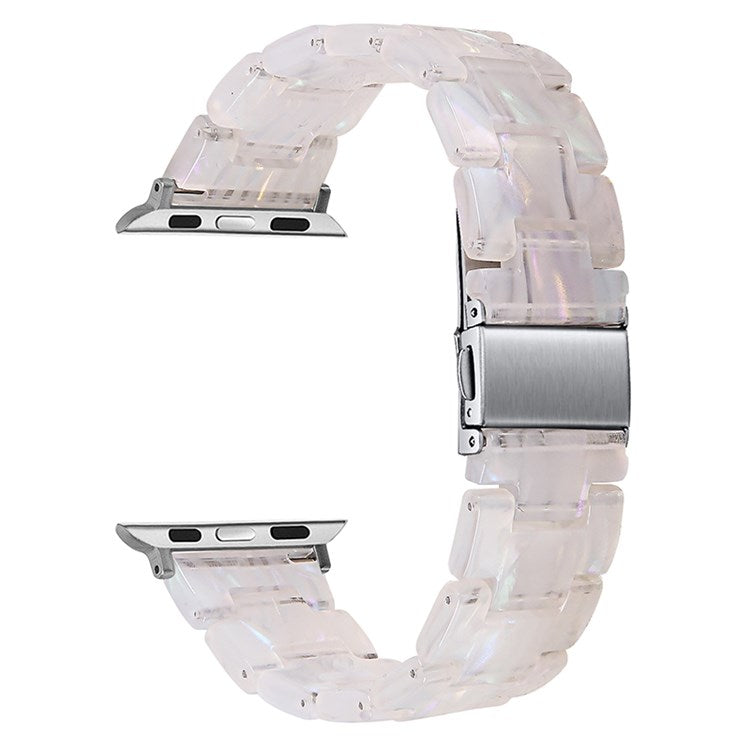 For Apple Watch Series 10 42mm / 9 8 7 41mm / 6 5 4 SE SE (2022) SE (2023) 40mm / 3 2 1 38mm Resin Band Stainless Steel Buckle Replacement Watch Strap - Shell White
