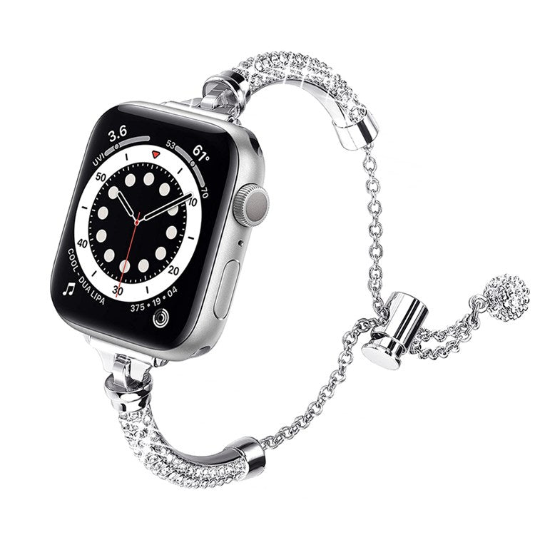 For Apple Watch Series 10 42mm / 9 8 7 41mm / 6 5 4 SE SE (2022) SE (2023) 40mm / 3 2 1 38mm Anti-Scratch Anti-Wear Bracelet Rhinestone Decor Metal Watch Band Wrist Strap Replacement - Silver
