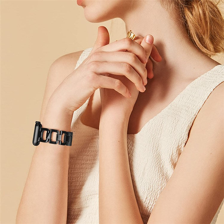 For Apple Watch Series 10 46mm / Ultra 2 Ultra 49mm / 9 8 7 45mm / SE (2023) SE (2022) SE 6 5 4 44mm / 3 2 1 42mm Resin D Shape Design Smart Watch Band with Stainless Steel Buckle - Black