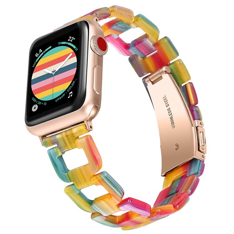 For Apple Watch Series 10 42mm / 9 8 7 41mm / 6 5 4 SE SE (2022) SE (2023) 40mm / 3 2 1 38mm Resin Smart Watch Strap D Shape Design Wristband with Stainless Steel Buckle - Rainbow
