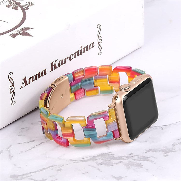 For Apple Watch Series 10 42mm / 9 8 7 41mm / 6 5 4 SE SE (2022) SE (2023) 40mm / 3 2 1 38mm Resin Smart Watch Strap D Shape Design Wristband with Stainless Steel Buckle - Rainbow