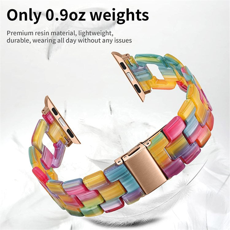 For Apple Watch Series 10 42mm / 9 8 7 41mm / 6 5 4 SE SE (2022) SE (2023) 40mm / 3 2 1 38mm Resin Smart Watch Strap D Shape Design Wristband with Stainless Steel Buckle - Rainbow