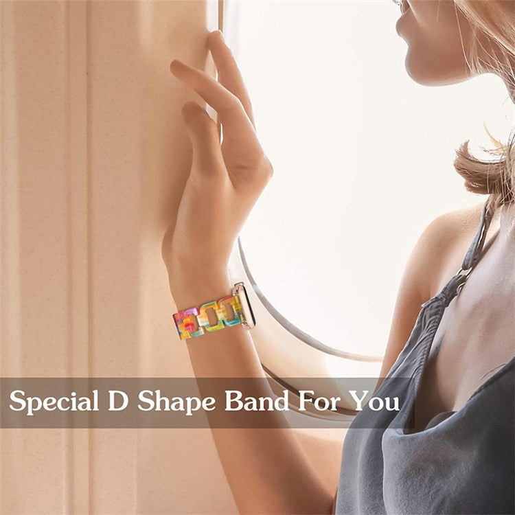 For Apple Watch Series 10 42mm / 9 8 7 41mm / 6 5 4 SE SE (2022) SE (2023) 40mm / 3 2 1 38mm Resin Smart Watch Strap D Shape Design Wristband with Stainless Steel Buckle - Rainbow