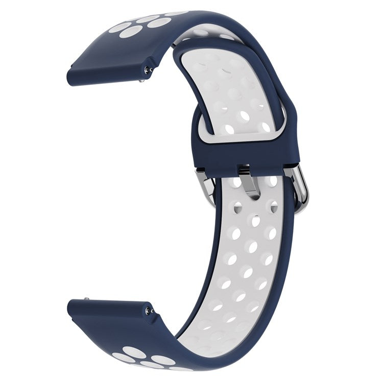 For Haylou Solar LS01 / ID205 / Willful SW021 Silicone Watch Band 19mm Adjustable Dual Color Replacement Strap - Dark Blue / White