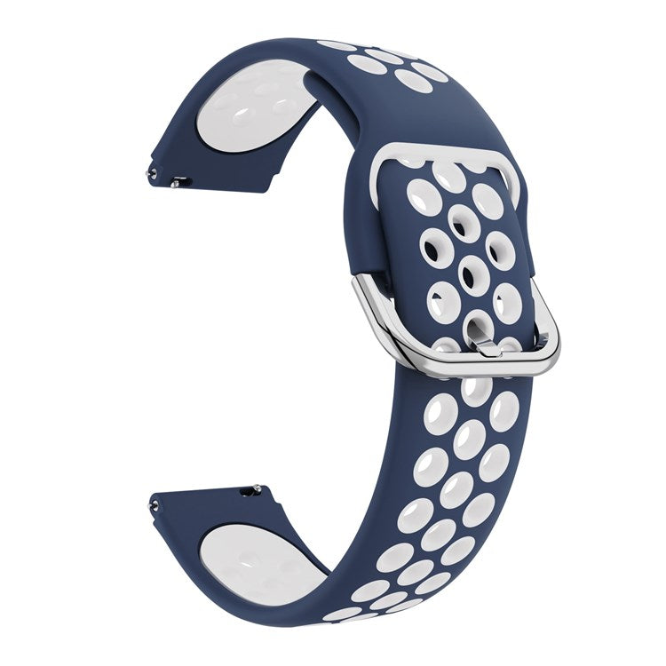 For Haylou Solar LS01 / ID205 / Willful SW021 Silicone Watch Band 19mm Adjustable Dual Color Replacement Strap - Dark Blue / White