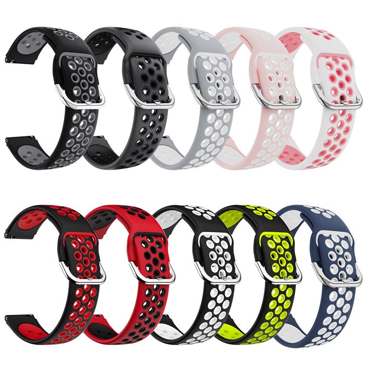 For Haylou Solar LS01 / ID205 / Willful SW021 Silicone Watch Band 19mm Adjustable Dual Color Replacement Strap - Dark Blue / White