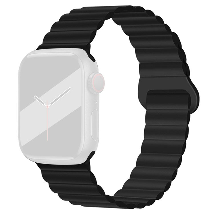 For Apple Watch Series 10 46mm / Ultra 2 Ultra 49mm / Series 9 8 7 45mm / 6 5 4 SE (2023) SE (2022) SE 44mm / 3 2 1 42mm Silicone Strap Magnetic Watchband - Black