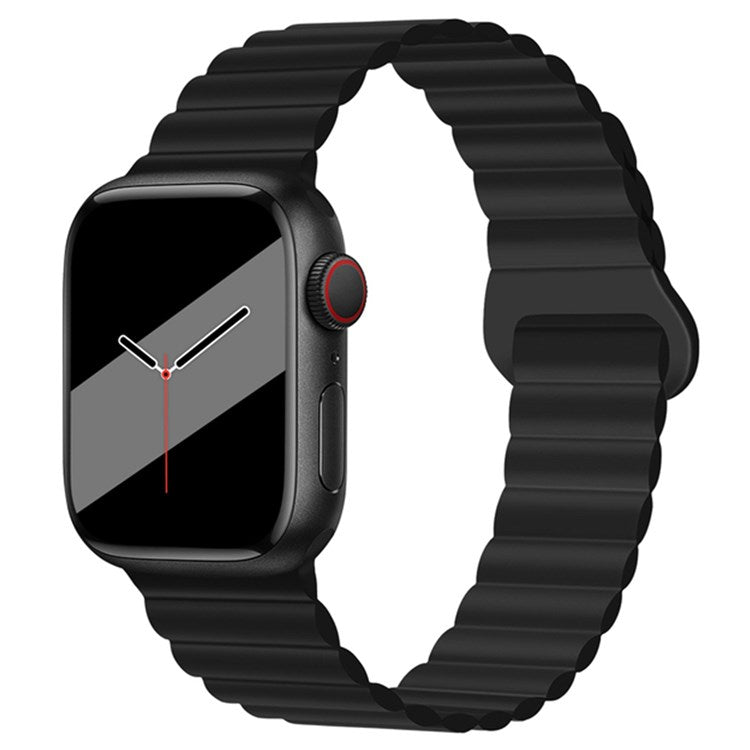For Apple Watch Series 10 46mm / Ultra 2 Ultra 49mm / Series 9 8 7 45mm / 6 5 4 SE (2023) SE (2022) SE 44mm / 3 2 1 42mm Silicone Strap Magnetic Watchband - Black