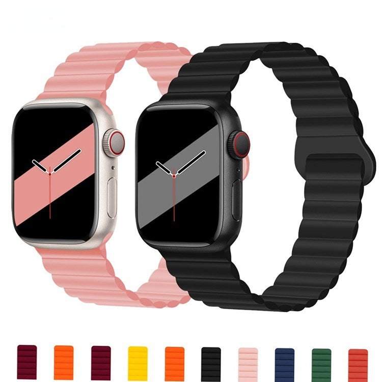 For Apple Watch Series 10 46mm / Ultra 2 Ultra 49mm / Series 9 8 7 45mm / 6 5 4 SE (2023) SE (2022) SE 44mm / 3 2 1 42mm Silicone Strap Magnetic Watchband - Black