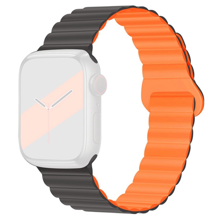 For Apple Watch Series 10 46mm / Ultra 2 Ultra 49mm / Series 9 8 7 45mm / 6 5 4 SE (2023) SE (2022) SE 44mm / 3 2 1 42mm Silicone Strap Magnetic Watchband - Grey / Orange