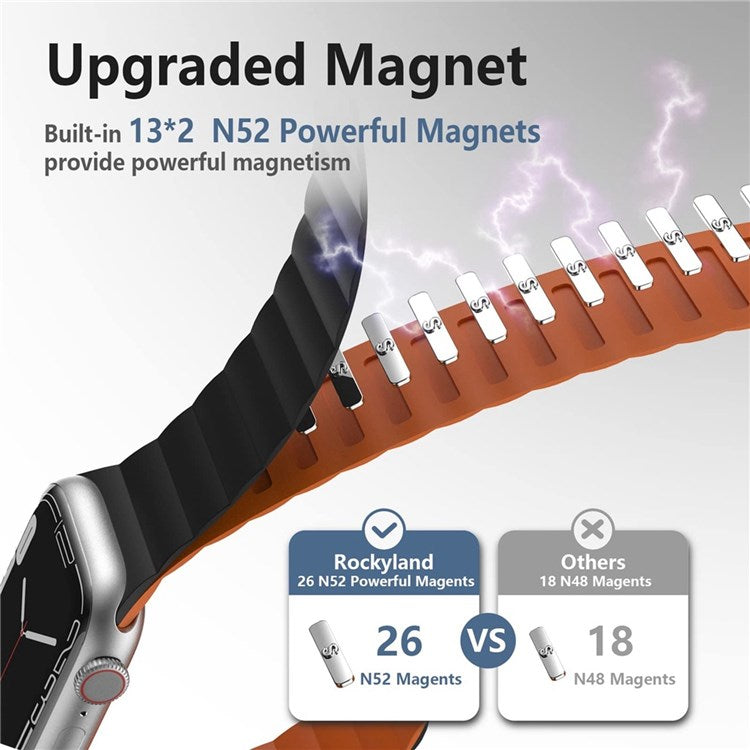 For Apple Watch Series 10 46mm / Ultra 2 Ultra 49mm / Series 9 8 7 45mm / 6 5 4 SE (2023) SE (2022) SE 44mm / 3 2 1 42mm Silicone Strap Magnetic Watchband - Grey / Orange