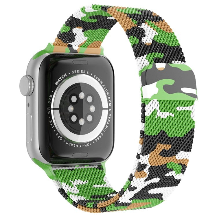 For Apple Watch Series 10 42mm / 9 8 7 41mm / 6 5 4 SE SE (2022) SE (2023) 40mm / 3 2 1 38mm Mesh Milanese Bracelet Watch Band Gradient Magnetic Strap Replacement - Camouflage Green