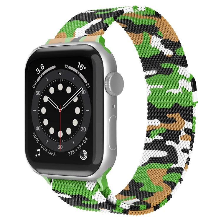 For Apple Watch Series 10 42mm / 9 8 7 41mm / 6 5 4 SE SE (2022) SE (2023) 40mm / 3 2 1 38mm Mesh Milanese Bracelet Watch Band Gradient Magnetic Strap Replacement - Camouflage Green