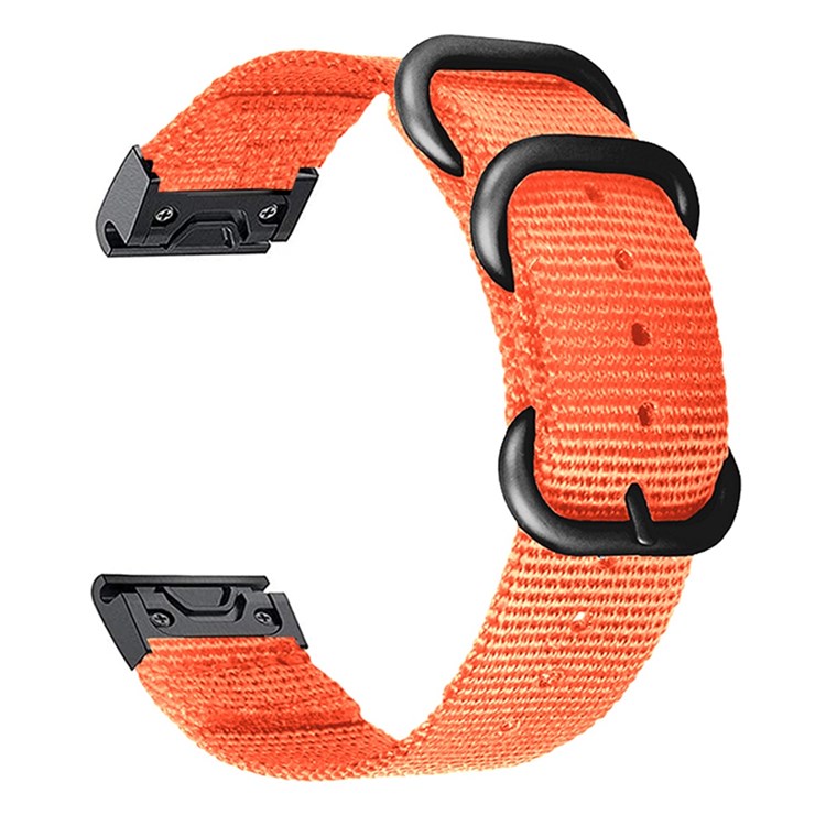 For Garmin Fenix 7 / 6 Pro / Forerunner 935 / 945 22mm Nylon Smart Watch Strap Stainless Steel Three Loops Replacement Wrist Band - Orange