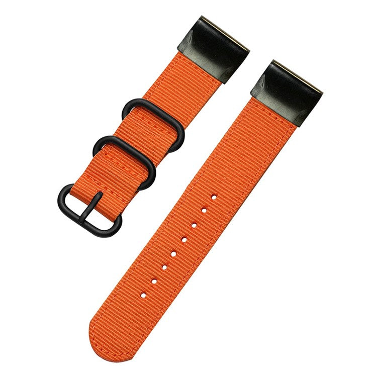 For Garmin Fenix 7 / 6 Pro / Forerunner 935 / 945 22mm Nylon Smart Watch Strap Stainless Steel Three Loops Replacement Wrist Band - Orange