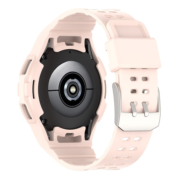 For Samsung Galaxy Watch4 Classic 46mm Soft TPU Replacement Band Strap with Bumper Protective Case - Light Pink