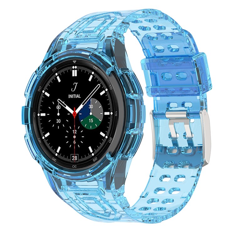 For Samsung Galaxy Watch4 Classic 46mm Soft TPU Replacement Band Strap with Bumper Protective Case - Transparent Blue