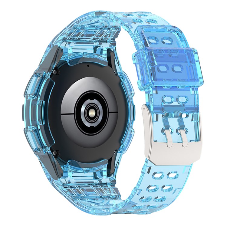 For Samsung Galaxy Watch4 Classic 46mm Soft TPU Replacement Band Strap with Bumper Protective Case - Transparent Blue