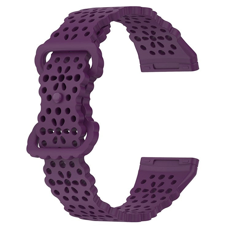 For Fitbit Versa Versa 3 / Sense Lace Flower TPU Band Hollow-out Sport Wristband Replacement - Dark Purple